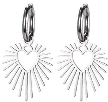 Dreamtimes Geometrische Herz Sonne Anhänger Tropfen Ohrringe Edelstahl Frauen Hoop Ohrring Sonne Hoop Ohrringe Hypoallergene Ohrringe für Frauen (Silber)