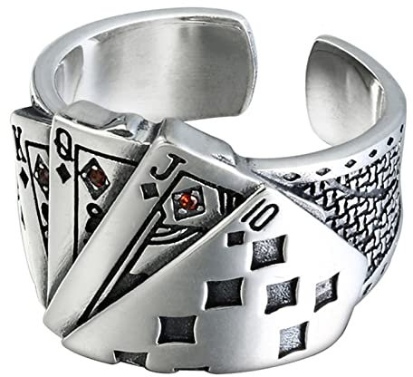 FUKAJOMFEN Modischer, breiter Ring, graviert, verstellbar, offener Silber-Fingerring für Herren, Vintage-Schmuck, Unisex, Siehe Abbildung