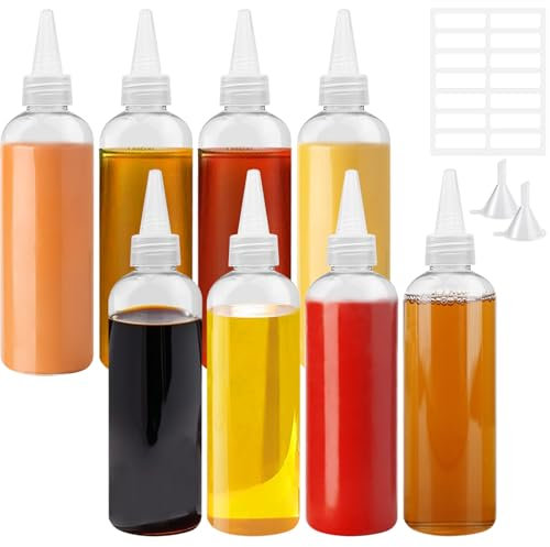 REJOECE Biberon Cocina 200ml, 8 Piezas Botella de Salsa, 7oz Dispensador de Botellas de Plástico - Ninguna Fuga, Sin BPA, para Condimentos, Salsa de Tomate, Mostaza, Mayonesa, Transparente