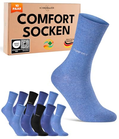 sockenkauf24 10 Paar Comfort Socken ohne Gummibund & ohne Naht für Damen & Herren Gesundheitssocken ohne Gummi mit Komfortbund