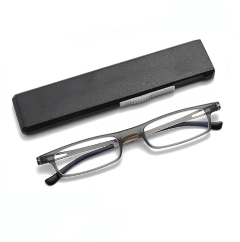 OWTXIS Ultradünne faltbare Lesebrille für Frauen Männer Kompakte TR90 Blaulichtblockierende Leser mit tragbarem dünnem flachem Etui (Grau, +2.00)
