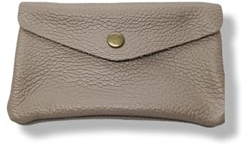 Porte-Monnaie Femme en Cuir Véritable Irisé, 15 cm x 8 cm, 3 Compartiments avec Fermeture Zippée, Protecteur RFID, Fabrication Italienne L (Beige Taupe grainé)