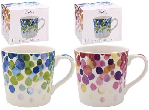 The Leonardo Collection Set of 2 Fine China Mugs - Watercolour Dots Design