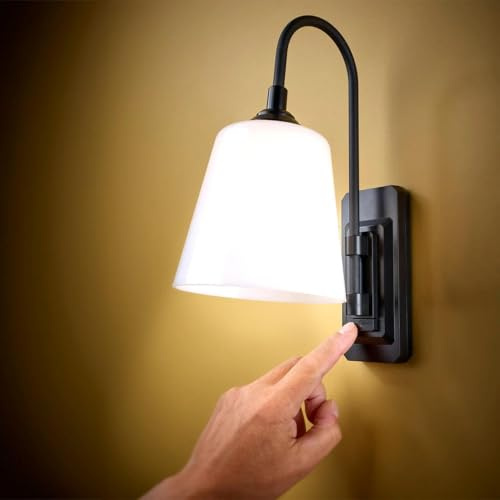 Wall Mounted Lamp – Battery Powered Cordless Rotating Angle Adjustable LED Spotlight or Uplighter Light for Bedroom, Living or Dining Room, Lounge, Office, Hallway, Corridor – H27 x W12 x D19cm
