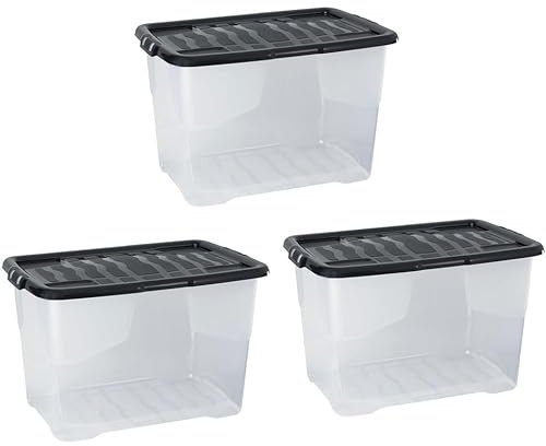 Strata Curve Storage Box 3-Pack, 65L, Clear - Bedding, Clothes, Toy Storage, 37x60x40cm