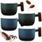 BAIFULAI Set De 2 Tazas De Espresso Retro Mini De Cerámica, Tazas De Café Premium Con Asa De Madera, Para Espresso, Té, Latte (Verde+Azul / 70 ML)