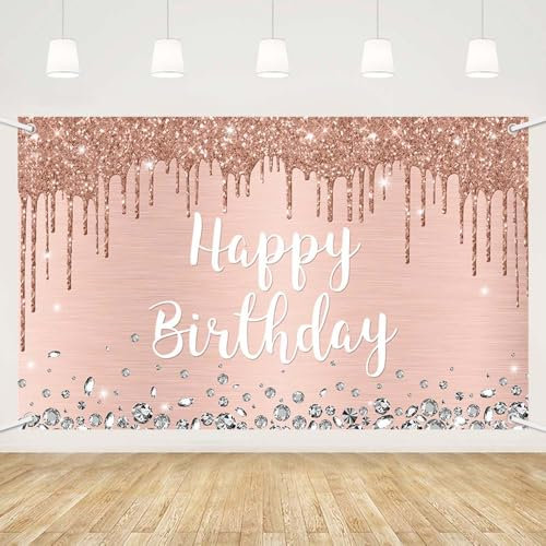 MEHOFOND 1,8 x 1,1 m Rose Thème Fond Joyeux Anniversaire Photographie Toile de Fond Goutte d'eau Et Diamant Décoration Bannière Anniversaire Accessoires De Fête Supplies