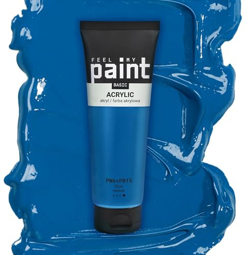 FeelMyPaint Pintura acrílica 120 ml azul PW6+PB15. Pintura altamente pigmentada para pintar sobre lienzo, papel, tela, madera, vidrio, cerámica, metal, piedra.