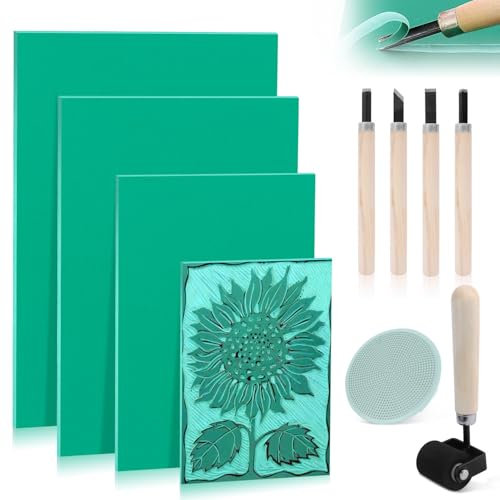 Linoldruck Set Linoleum Platte Linolschnitt Stempelgummi 10Stk A3 A4 A5 A6 Gummistempel Schnitzblöcke für Druckgrafiken Kunsthandwerk DIY