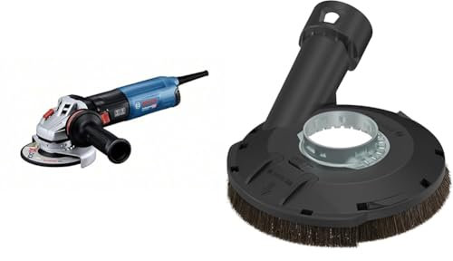 Bosch Professional Winkelschleifer GWS 14-125 (inkl.Zusatzhandgriff, Schutzhaube, Trennschutzhaube, Zweilochschlüssel, Aufnahmeflansch, Spannmutter) + PRO Absaughaube (Ø 115, 125 mm, Zubehör)