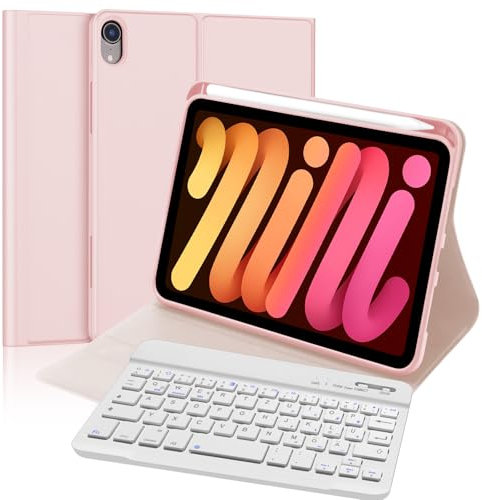 Bluetooth-Tastatur für iPad Mini 7 Generation 8,3 Zoll 2024 - mit Stiftschlitz, Italienisch QWERTY Ergonomische Tastatur tragbar, magnetisch, abnehmbar für iPad Mini 6a/7. Gen 8.3 Zoll (Hellrosa)