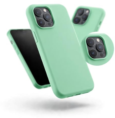 POINT&GO Coque iPhone 13 Pro Vert Menthe – Silicone Premium avec Logo, Technologie SoftArmor Antichoc, Ultrafine, Antidérapante, Compatible Charge Sans Fil, Coins Protection Renforcée