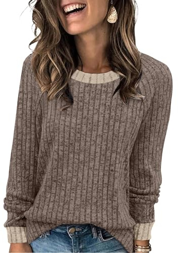 WIHOLL Long Sleeve Tops Women Lightweight Jumpers Ladies Color Block Sweatshirts Casual Womens Tops