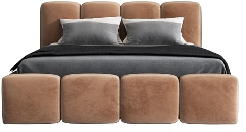 A&J MöbelLand Polsterbett 180x200 mit Bettkasten und Lattenrost – DONA-OM, Bett with Stauraum in Braun ohne Matratze