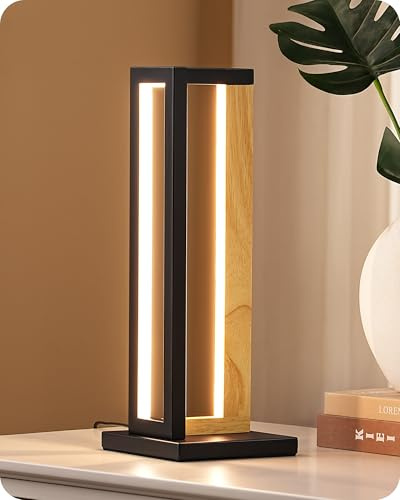 EDISHINE Nachttischlampe Touch Dimmbar, Metall & Holz Design, moderne Tischlampe mit 3 Farbtemperaturen und Memory-Funktion, ideal für Wohnzimmer, Schlafzimmer & Als Geschenk, 35 cm