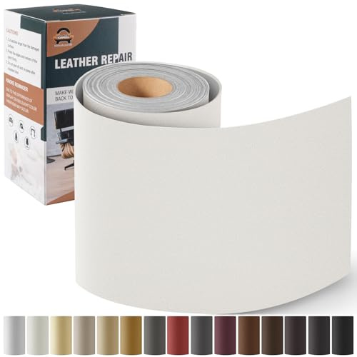Leder Reparatur Set Feinkorn Weiß, OAZ Kunstleder Selbstklebend 10 x 200 cm, Kunstleder Reparaturset Leder Reparatur Patch Selbstklebende Lederflicken für Autositze Möbel Sofa Taschen