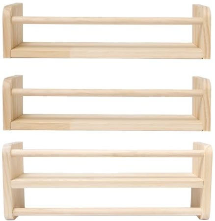 Pilikoll 3Stück 40cm Bücherregal Kinder Wand Set für Bücher Märchenbücher | Holz Kinderzimmer Regal wands, Schweberegal WandsBilderleiste, Bücherregal Holz Wandregal, Massiv Kiefer Schweberegale