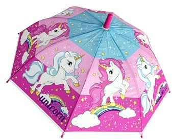 Yuhu Regenschirm Kinder | Kinder Regenschirm Mädchen | Einhorn | Regenschirm Automatik Kinder | Kinderschirm ab 3 Jahren | Stockschirm leicht und stabil | Buntes Regenbogen-Design