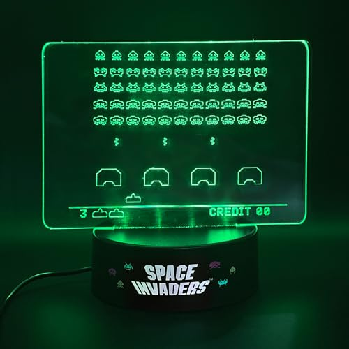 Mad Monkey Space Invaders Acryl Lampe mit LED Farbwechsel | Retro Gaming Nachtlicht & Deko Lampe für Wohnzimmer, Schreibtisch & Gaming Zimmer | Kultiges Geschenk für Gamer & Retro-Fans