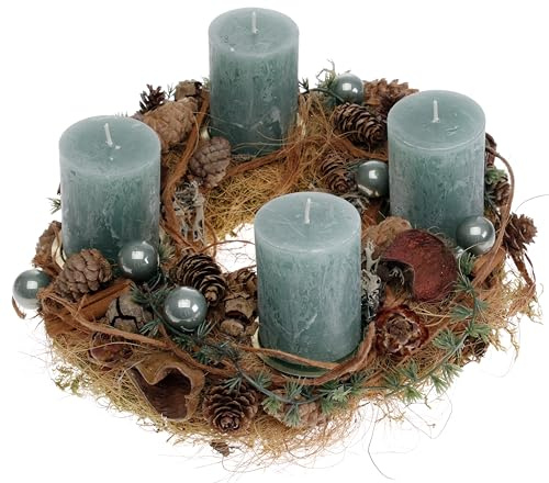 Adventskranz Moos mit 4 Trendkerzen smaragd CreaFlor Home