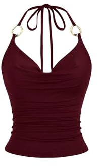 GORGLITTER Neckholder Top Damen Rückenfrei Trägertop Elegant Halterneck-Top | Crop Top Damen, Top Mit Wasserfallausschnitt, Trägertop Damen, Halter Neck Top, Top Bauchfrei Damen