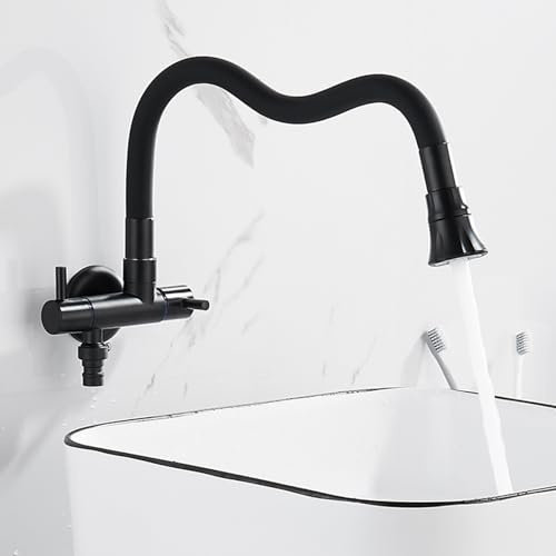 XSDSM Rubinetto A Muro con Attacco Lavatrice Rubinetti Bagno Lavabo Nero Rubinetto Solo Acqua Fredda In Ottone A Doppia Modalità