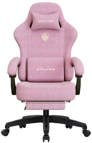 GTPLAYER Gaming Chair, Ergonomic Computer Chair with Footrest and Lumbar Support Height Adjustable Home Office with 360°-Swivel Seat and Headrest Pink