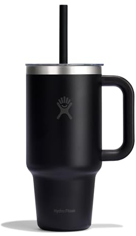 Hydro Flask - Travel Tumbler 946 ml (32 oz) | Transparenter Press-In Strohhalmdeckel – Edelstahl – Doppelte Vakuumisolierung – Spritzfest – Black
