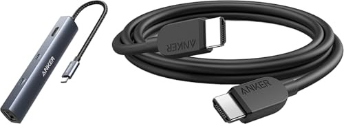Anker USB C Hub&HDMI Cable 8K@60Hz(6ft 48Gbps), PowerExpand 6-in-1 PD Ethernet Hub with 65W Power Delivery, 4K HDMI, 1Gbps Ethernet, USB-C Data Port, 2 USB 3.0 Data Ports, for MacBook,XPS, and More