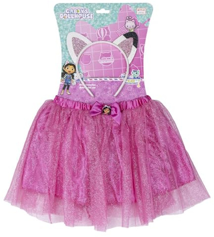The Geeky Pop Gabby's Dollhouse Ensemble Tutu Fille Officiel – Jupe Rose Pailletée avec Serre-Tête Oreilles de Chat – Accessoires de Déguisement La Maison Magique de Gabby