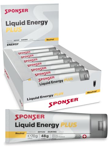 SPONSER Liquid Energy Plus - Kohlenhydrat-Gel mit Koffein - Neutral | High Carb Energiegel für Ausdauer, Laufen, Radsport - Vegan, Glutenfrei, Laktosefrei - 70 g Tube
