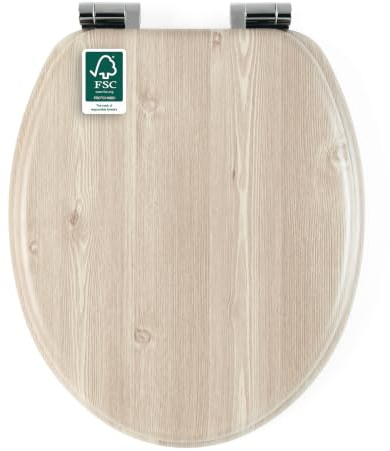 Beldray Oak Soft Close Toilet Seat, White Oak Effect, FSC®-Certified | Wood construction, zinc alloy hinges, easy-fit fixing, fits most standard toilets, lid 340 x 415 mm, seat 370 x 430 mm