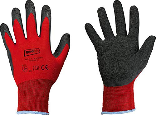 12 Paar Latex beschichtete Handschuhe Goodjob *BLACKGRIP* rot/schwarz
