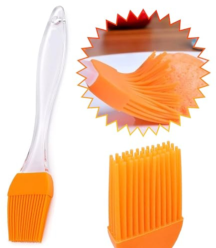Silicone Pastry Brush for Baking, Basting & BBQ, Heat-Resistant Oil Brush with Clear Handle, Food Grade, BPA-Free, Hygienic | Ideal for Grilling, Roasting, Spreading - Orange