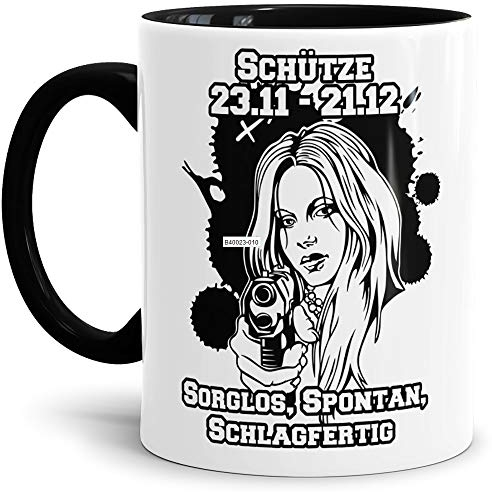 Sternzeichen-Tasse Schütze - Innen & Henkel Schwarz - Geburtstag/Astronomie/Sternen-bilder/mit Spruch/Witzig/Kaffeetasse/Mug/Cup - Qualität Made in Germany