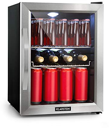 KLARSTEIN Mini Frigo da Camera per Birra, Frigo Portatile da Camera, Frigo Piccolo da Ufficio, Mini Frigo da Ufficio con Porta in Vetro, Mini Frigo Bar da Camera con Ripiani Rimovibili, 0-10°C, 33L