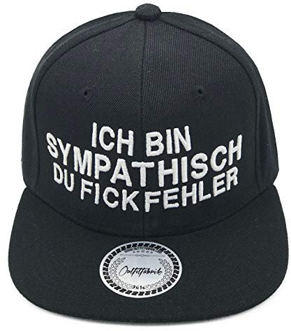 Outfitfabrik Snapback Cap Ich Bin sympathisch du Fickfehler in schwarz mit weißem 3D-Stick (Festival, Lifestyle, Provokation, Statement)