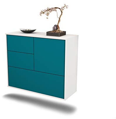 Dekati Sideboard Rancho Cucamonga hängend (92x77x35cm) Korpus Weiss matt - Front Türkis - Push to Open