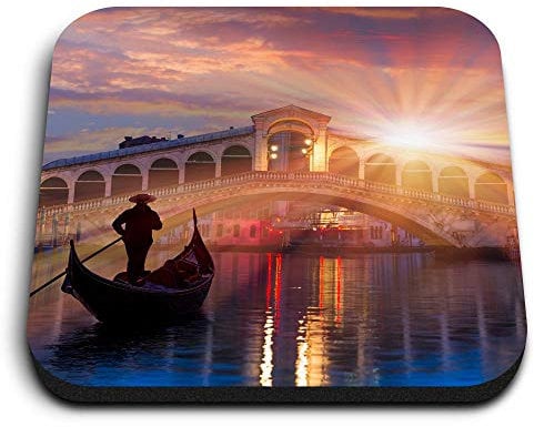 1 x Square MDF Fridge Magnet - Gondola Rialto Bridge Venice Italy 21629