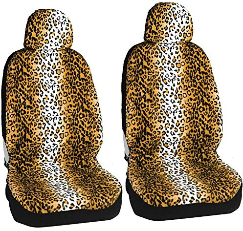 Auto-Sitzbezüge Set, Leopard Short Plush Vordersitze Auto-Sitzschoner Auto-Zubehör Innenraum Dekoration Auto-Schonbezüge Teilbarer für Fahrersitz & Beifahrer (Yellow,2Pcs)