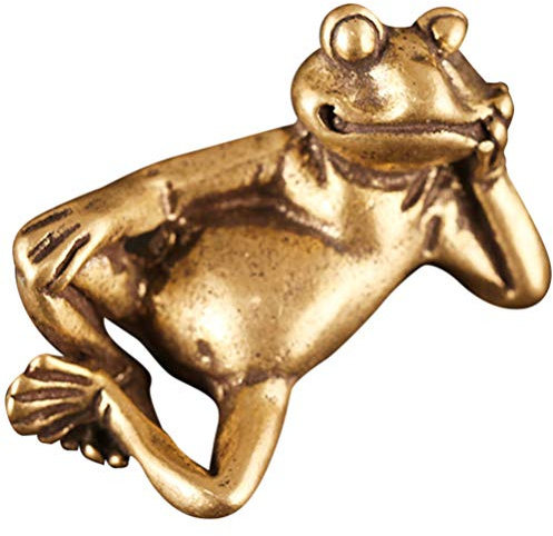 BESPORTBLE Brass Frog Figurine Mini Car Ornament Vintage Decorative Statue for Home Office Desk Shelf Display Animal Sculpture Gift for Friends Family and Colleagues