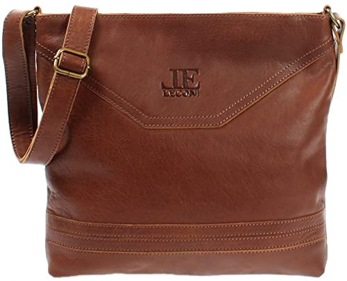 LECONI Schultertasche Damentasche Umhängetasche natur weiche Ledertasche Handtasche Damen Leder 32x28x5cm braun LE0066-buf