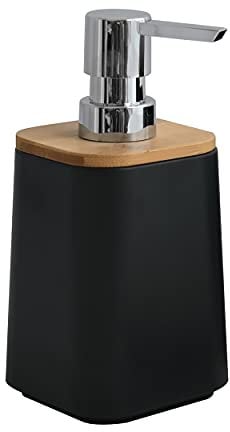 MSV Seifenspender Flüssigseife „Kamla“ aus Kunststoff 300ml Schwarz matt Bambus