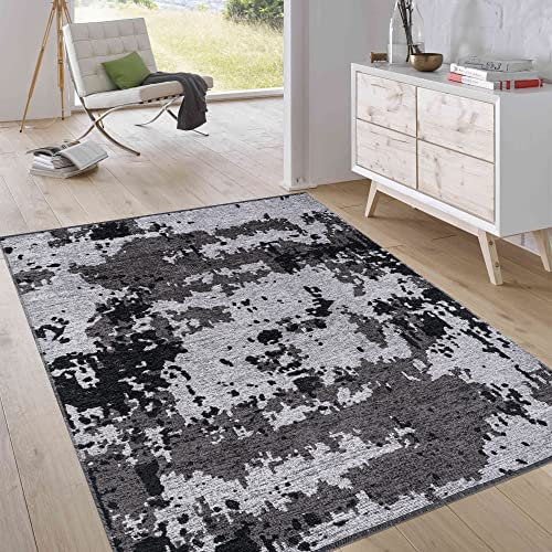 Jimri Kurzflor Wendeteppich - Flach gewebter Teppich für Schlafzimmer & Wohnzimmer, Eingang, Flur - Maschinengefertigt, weicher Polyester- & Baumwoll-Läufer - Abstrakt-Hellgrau, Grösse : 190x290 cm