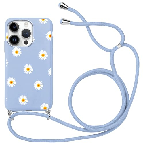 Yoedge Halskette kompatibel mit Apple iPhone 14 Pro 6,1 Zoll, Handyhülle mit Cordino Laccio, Kordel, ultradünn, weich, TPU, Bumper Schutzhülle, TPU, 360 Grad stoßfest, Margerite