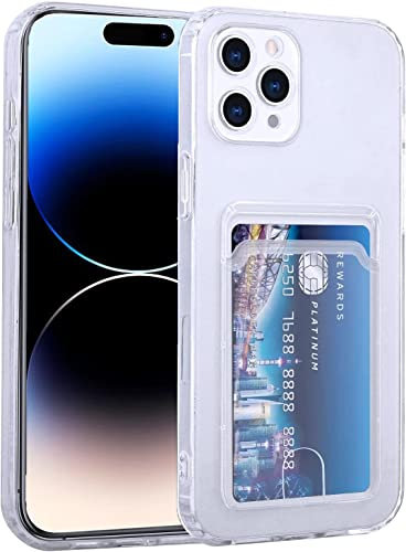 AMPLE Case for iPhone 14 Pro, Liquid Silicon Back Card Holder Phone Case, Ultra Slim Soft TPU Shockproof Case with Card Slot, Card Holder Sleeve, Wallet Card for iPhone 14 Pro (Clear)