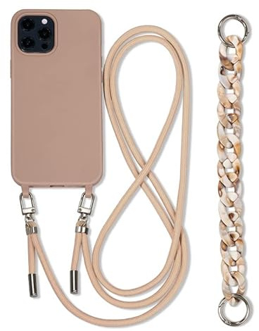 Emlivi Handykette Hülle mit Armband für iPhone XS Necklace Handyhülle Nylon Schultergurt Silikon Cover mit Kordel zum Umhängen Schutzhülle mit Stylische Band Case für iPhone X, Milchtee
