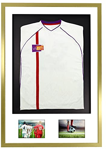 Vivarti DIY 3D Double Aperture Sports Shirt Display Gold Frame (Junior, 59.4 x 84cm - Gold Frame, White Mount, Black Backing Card)