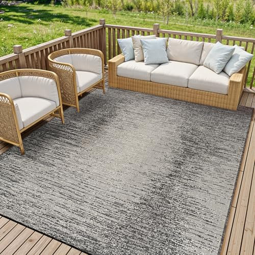 Livabliss Kemer Outdoor wetterfest - In und Outdoor für Balkon 120x170 cm, Terrasse, Garten, Küche - e Boho Style für draußen - Holzkohle und Elfenbein