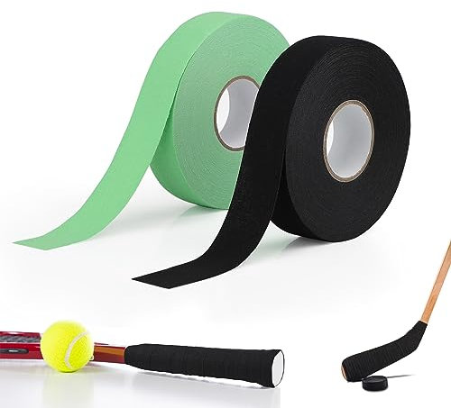 SWAWIS 2 Rollen Schlägertape Eishockey, Eishockey Hockeyschläger Tape Schwarz & Grün, 2.5cmx25m Griffband, Hockeyschlägerband für Hockey Badmintongriff Golf Pole